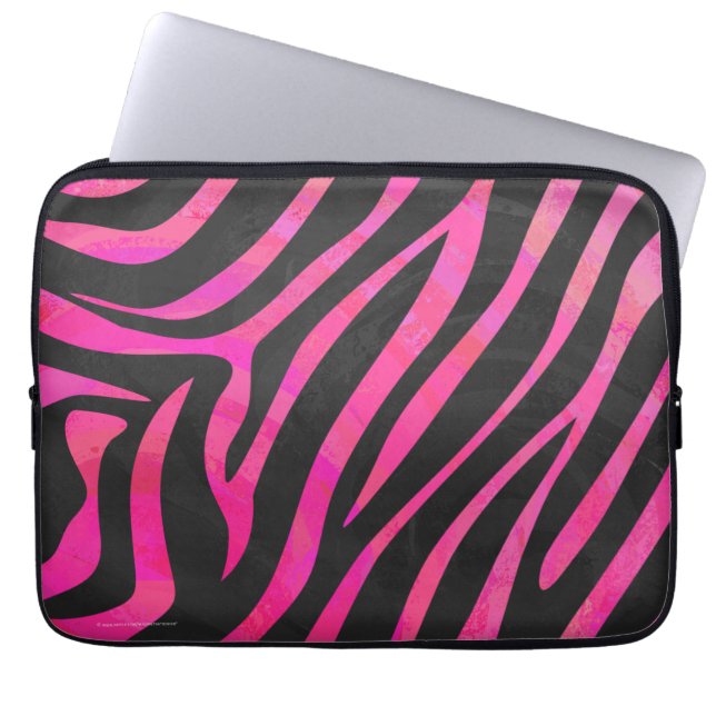 Zebra Black and Hot Pink Print Laptop Sleeve (Front)