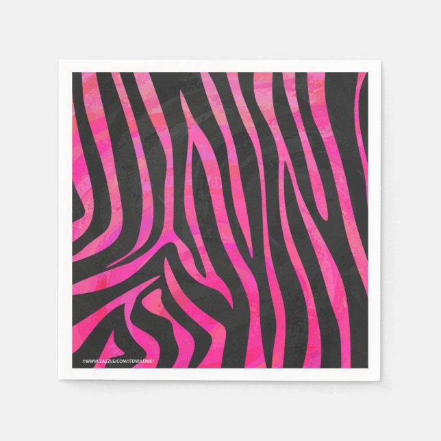 Zebra Black and Hot Pink Print Napkin (Front)