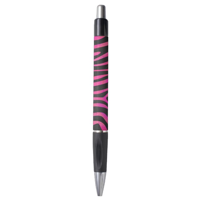 Zebra Black and Hot Pink Print Pen (Front Vertical)