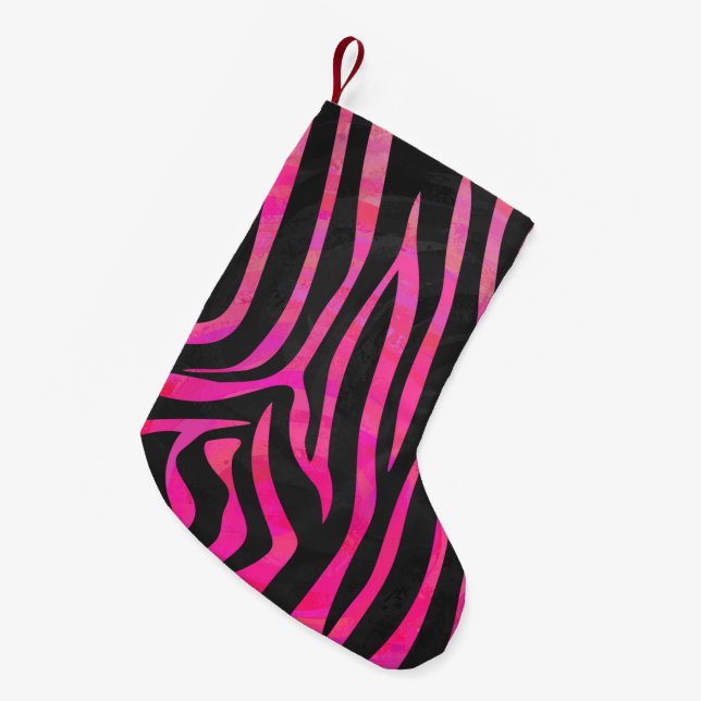 Zebra Black and Hot Pink Print Small Christmas Stocking (Front (Hanging))