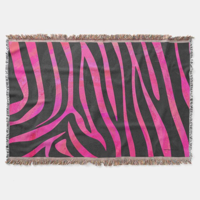 Zebra Black and Hot Pink Print Throw Blanket (Front)