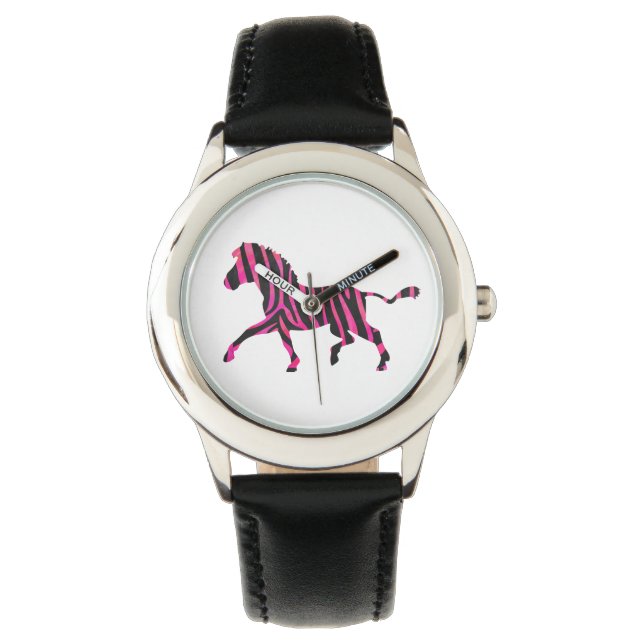 Zebra Black and Hot Pink Silhouette Watch (Front)
