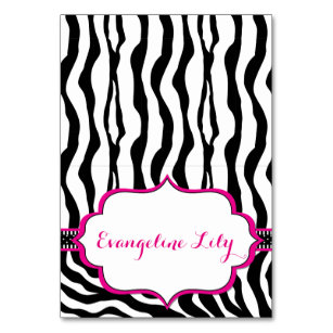 Zebra Black and Hot Pink Tent Table Card