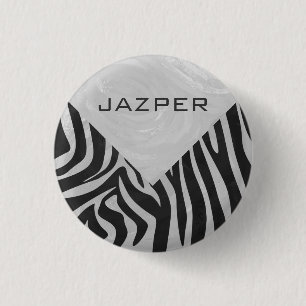 Zebra Black and Light Grey Monogram 1 Inch Round Button
