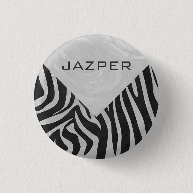 Zebra Black and Light Grey Monogram 1 Inch Round Button (Front)