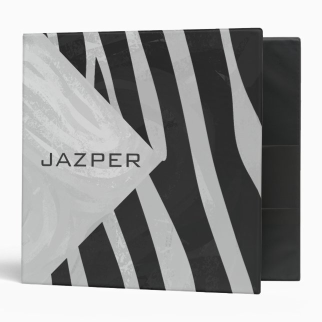 Zebra Black and Light Grey Monogram Binder (Front/Inside)