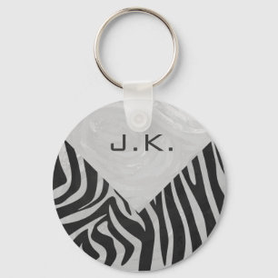 Zebra Black and Light Grey Monogram Keychain