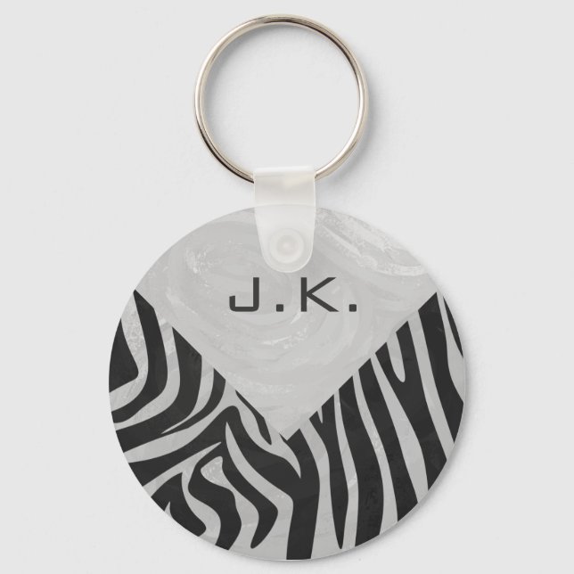 Zebra Black and Light Grey Monogram Keychain (Front)