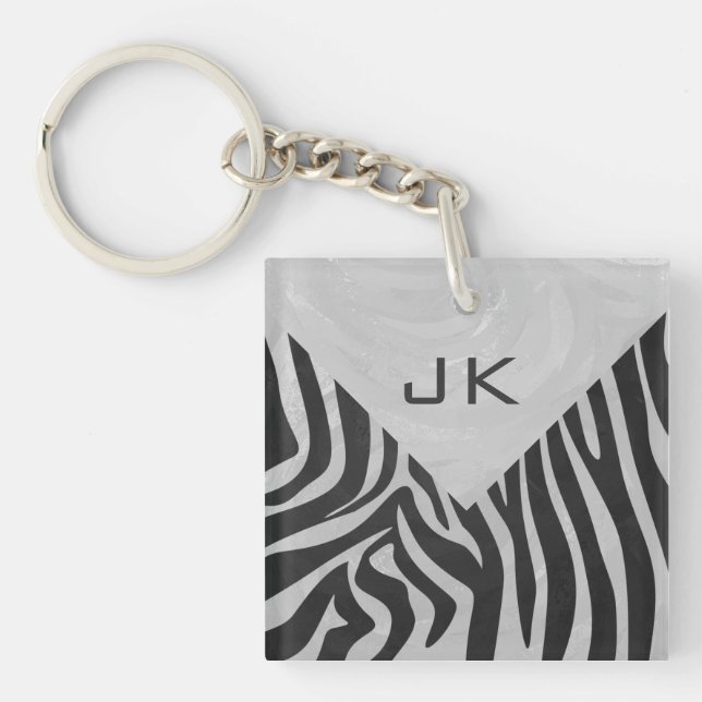 Zebra Black and Light Grey Monogram Keychain (Front)