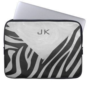 Zebra Black and Light Grey Monogram Laptop Sleeve