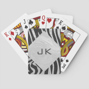 Zebra Black and Light Grey Monogram Playing Cards