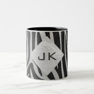 Zebra Black and Light Grey Monogram Two-Tone Coffee Mug