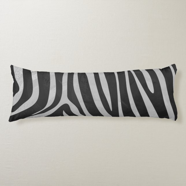 Zebra Black and Light Grey Print Body Pillow (Front)