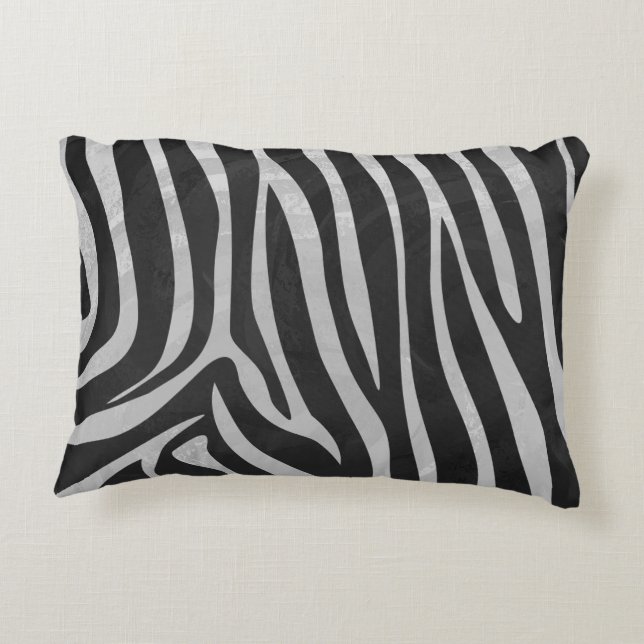 Zebra Black and Light Grey Print Decorative Pillow (Back)