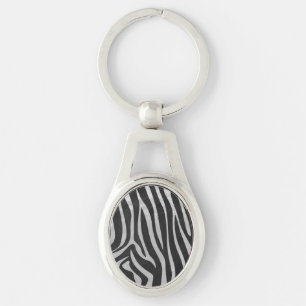 Zebra Black and Light Grey Print Keychain