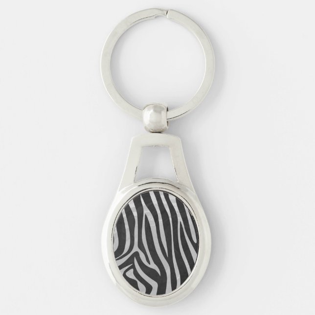 Zebra Black and Light Grey Print Keychain (Front)