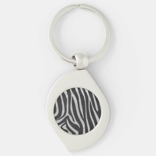Zebra Black and Light Grey Print Keychain