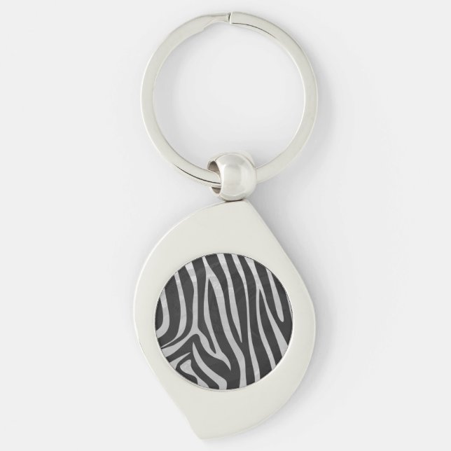 Zebra Black and Light Grey Print Keychain (Front)
