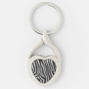 Zebra Black and Light Grey Print Keychain