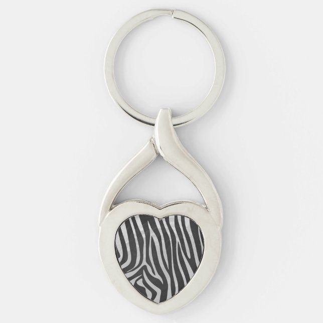 Zebra Black and Light Grey Print Keychain (Front)