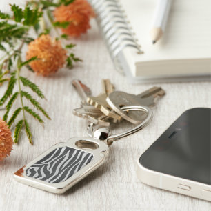 Zebra Black and Light Grey Print Keychain