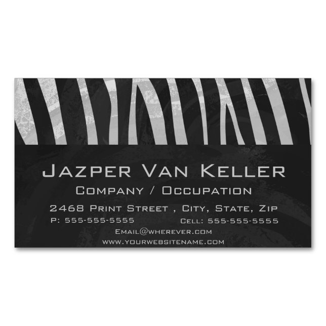 Zebra Black and Light Grey Print Magnetic Business Card (Front)