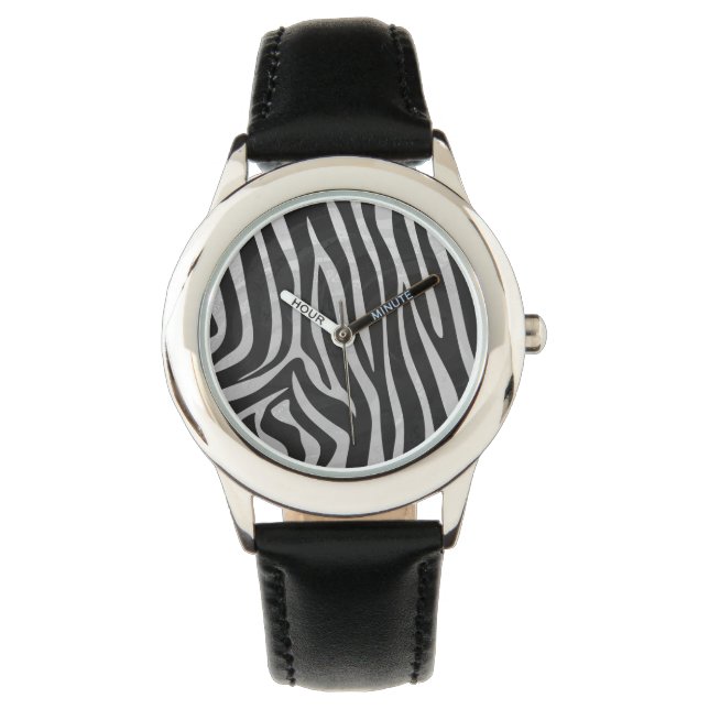 Zebra Black and Light Grey Print Watch (Front)
