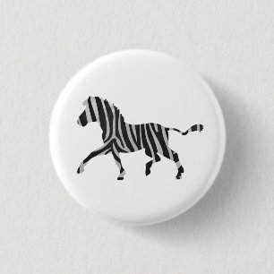 Zebra Black and Light Grey Silhouette 1 Inch Round Button