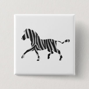 Zebra Black and Light Grey Silhouette 2 Inch Square Button