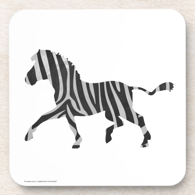 Zebra Black and Light Grey Silhouette Coaster (Front)
