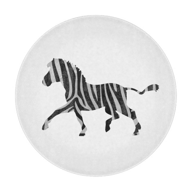 Zebra Black and Light Grey Silhouette Cutting Board (Front)