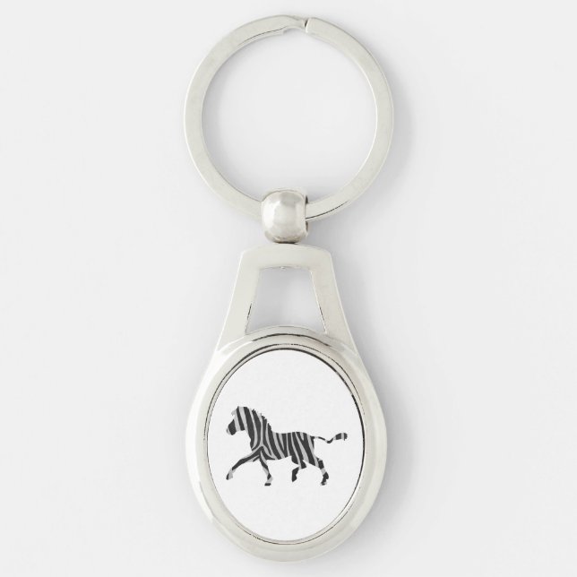 Zebra Black and Light Grey Silhouette Keychain (Front)