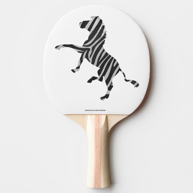 Zebra Black and Light Grey Silhouette Ping Pong Paddle (Front)