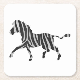 Zebra Black and Light Grey Silhouette Square Paper Coaster