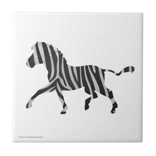 Zebra Black and Light Grey Silhouette Tile (Front)