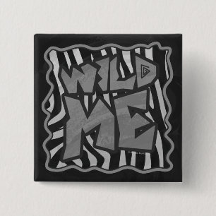 Zebra Black and Light Grey Wild Me 2 Inch Square Button