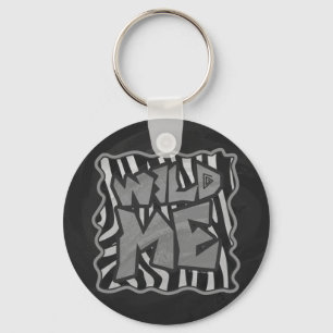 Zebra Black and Light Grey Wild Me Keychain