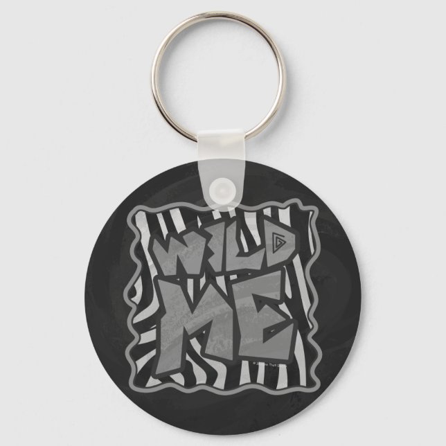 Zebra Black and Light Grey Wild Me Keychain (Front)