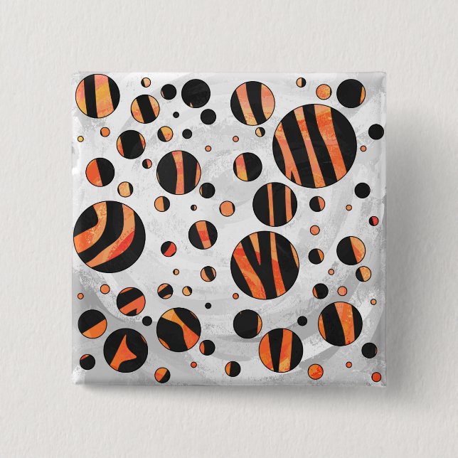 Zebra Black and Orange Polka Dots 2 Inch Square Button (Front)