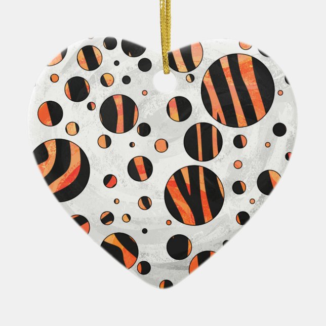 Zebra Black and Orange Polka Dots Ceramic Ornament (Front)