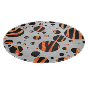 Zebra Black and Orange Polka Dots Cutting Board