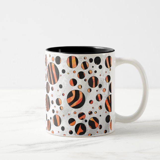 Zebra Black and Orange Polka Dots Two-Tone Coffee Mug (Right)