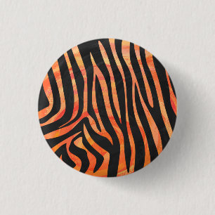 Zebra Black and Orange Print 1 Inch Round Button