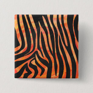 Zebra Black and Orange Print 2 Inch Square Button