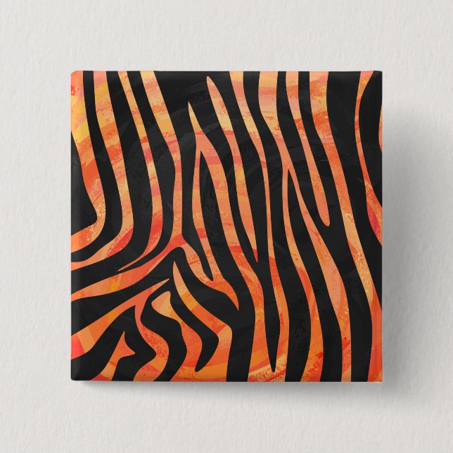 Zebra Black and Orange Print 2 Inch Square Button (Front)
