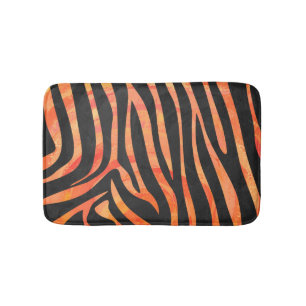 Zebra Black and Orange Print Bath Mat