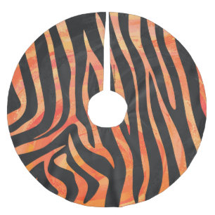 Zebra Black and Orange Print Brushed Polyester Tree Skirt