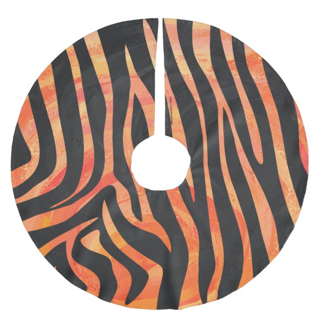 Zebra Black and Orange Print Brushed Polyester Tree Skirt (Front)