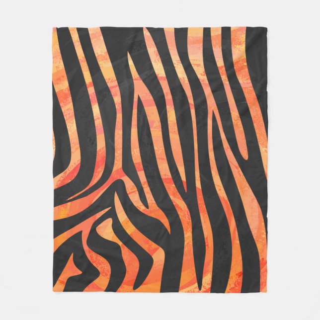 Zebra Black and Orange Print Fleece Blanket (Front)