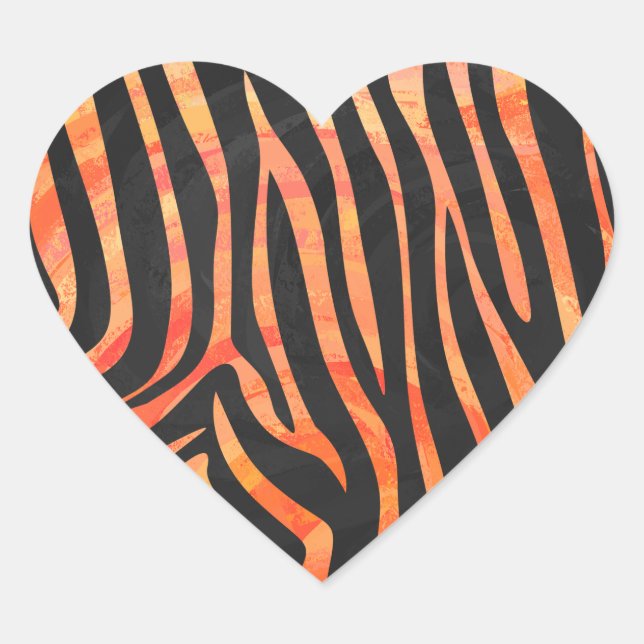 Zebra Black and Orange Print Heart Sticker (Front)